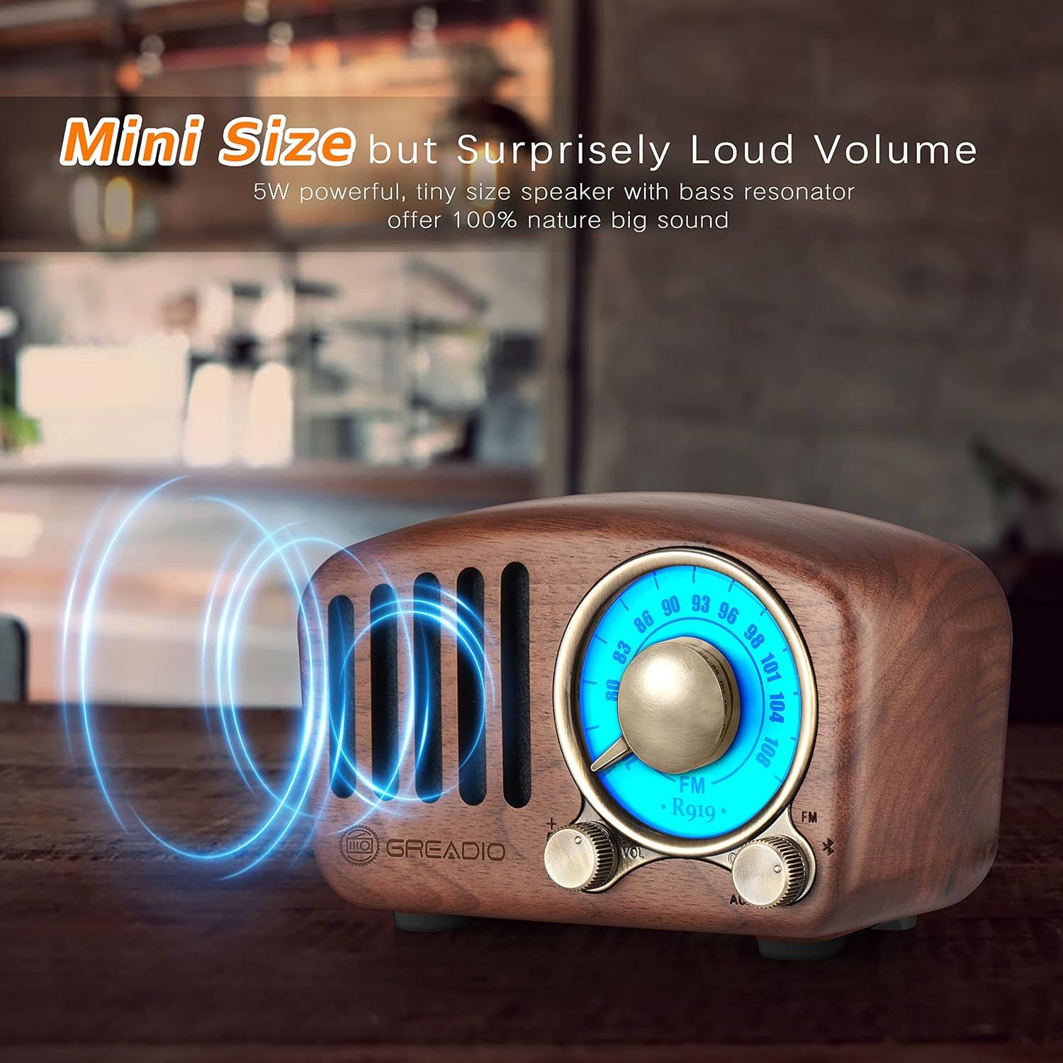 Vintage Greadio Walnut Wood Bluetooth Speaker Radio - Retro Style, Bass Enhancement, Loud Volume,... | Amazon (US)