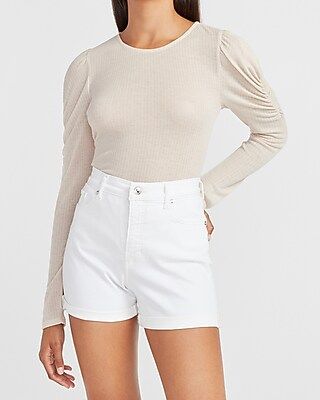 High Waisted White Rolled Jean Shorts | Express