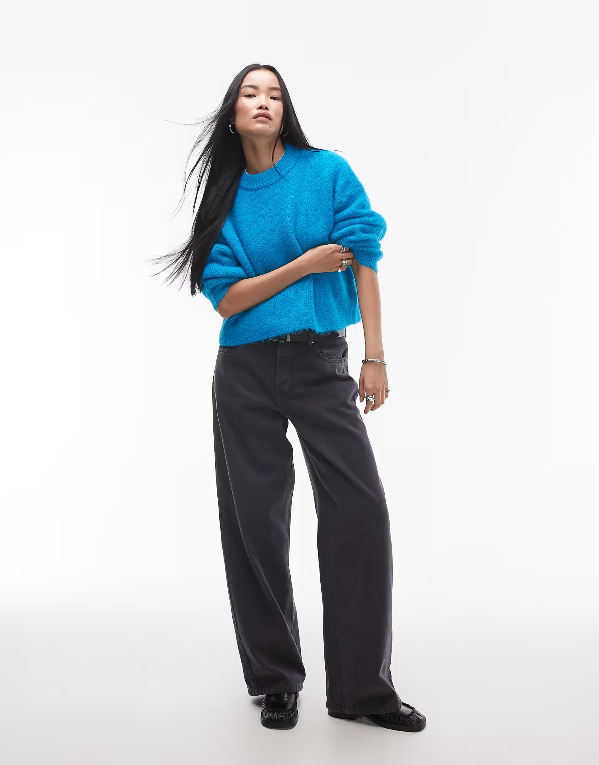 Topshop knitted fluffy relaxed ultimate jumper in bright blue | ASOS | ASOS (Global)