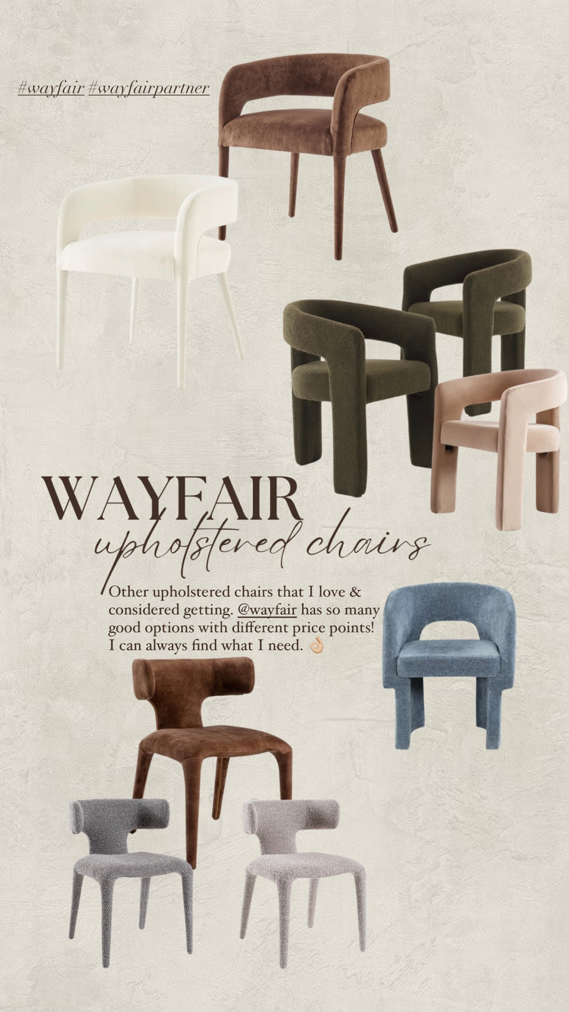 Other upholstered chairs that I love & considered getting. @wayfair has so many good options with different price points! I can always find what I need. 👌🏼

#wayfair #wayfairpartner

#LTKhome #LTKstyletip