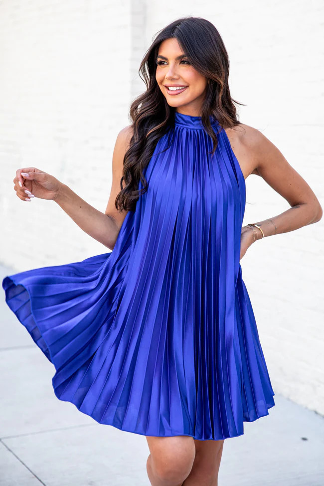 Into The Night Blue Halter Mini Dress | Pink Lily