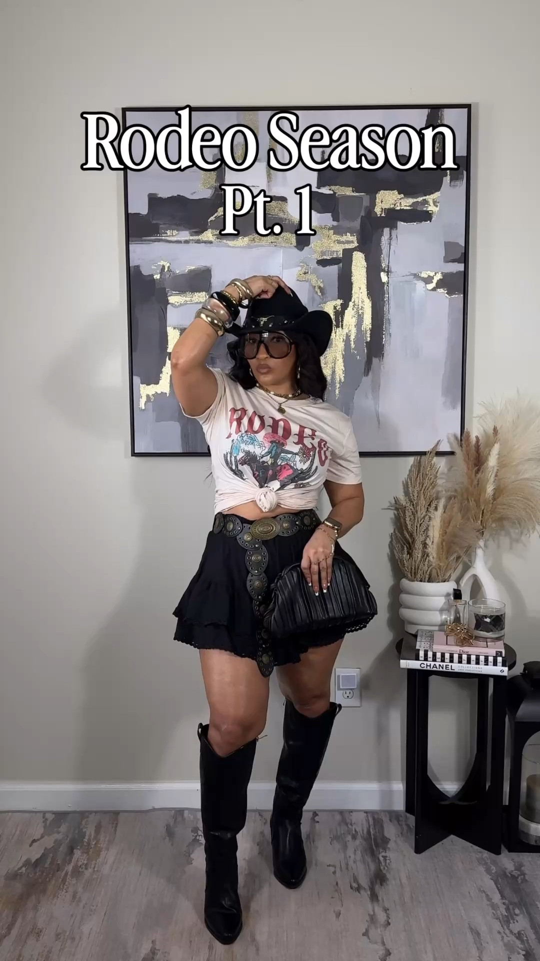 All black to set the tone. Neutrals to soften the mood. Then statement boots for a twist!
Three western outfit ideas featuring a black ruffle skirt(built in shorts), denim tiered skirt, cowgirl boots, and statement boots for rodeo season.Same cowgirl. Different range. My beige hat and boots are old. I’ve tagged similar items. 
Everything: Medium 

#RodeoSeason #rodeooutfit #Springoutfit


#LTKSeasonal #LTKgrwm #LTKootd