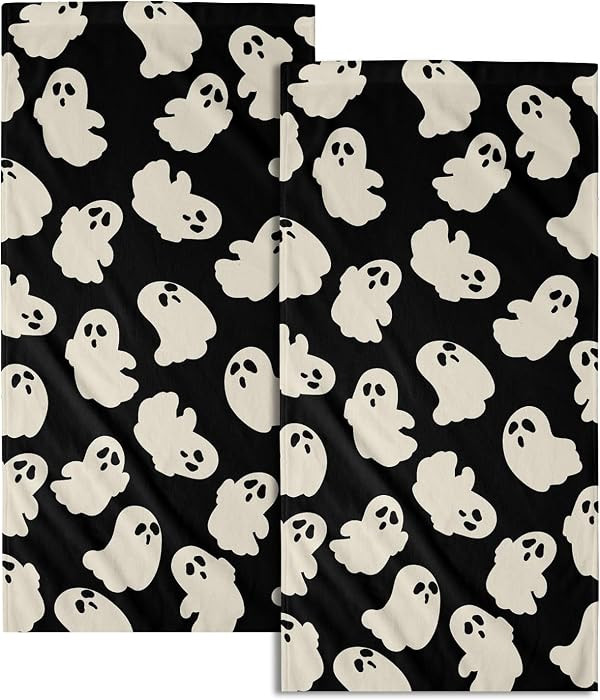 Halloween Ghost Hand Towels Pack of 2 White Spooky Ghost Black Face Towel 28.3x14.4 Inch Happy Halloween Holiday Decorative Super Soft Kitchen Towels for Bathroom Home Hotel Gym | Amazon (US)
