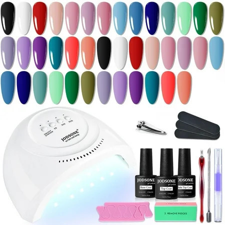 JODSONE 20 Colors Gel Nail Polish Kit with U V Light Base Top Matte Coat High Shine Vibrant Nail Gel Equipped with Manicure Tools | Walmart (US)