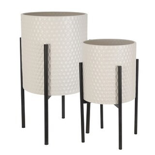Honeycomb Planter On Metalstand, White/Blk (Set Of 2) - Planter Pot - Metal - White - Assembled -... | Bed Bath & Beyond
