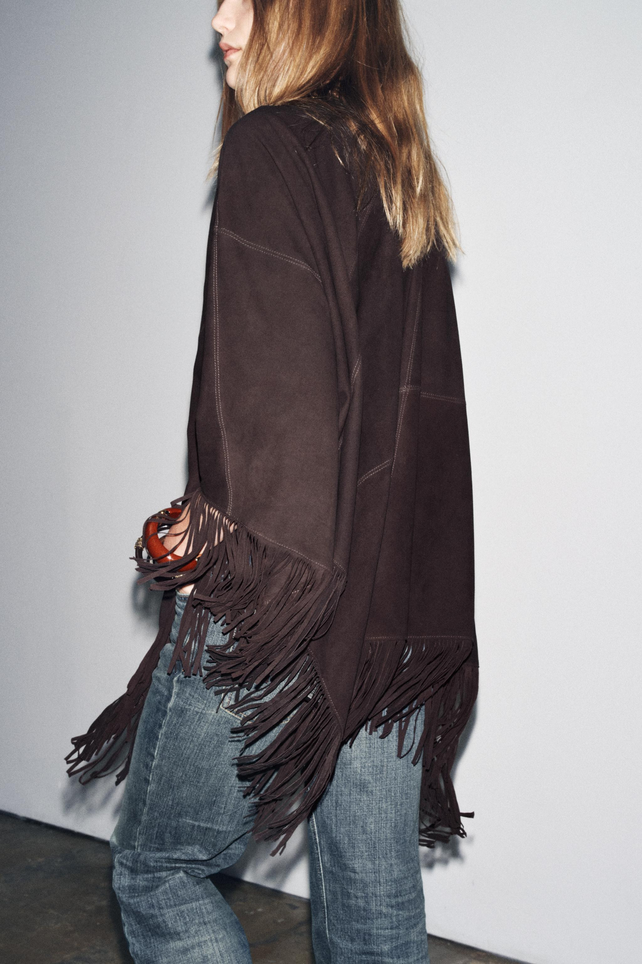 LEATHER FRINGE CAPE | Zara US