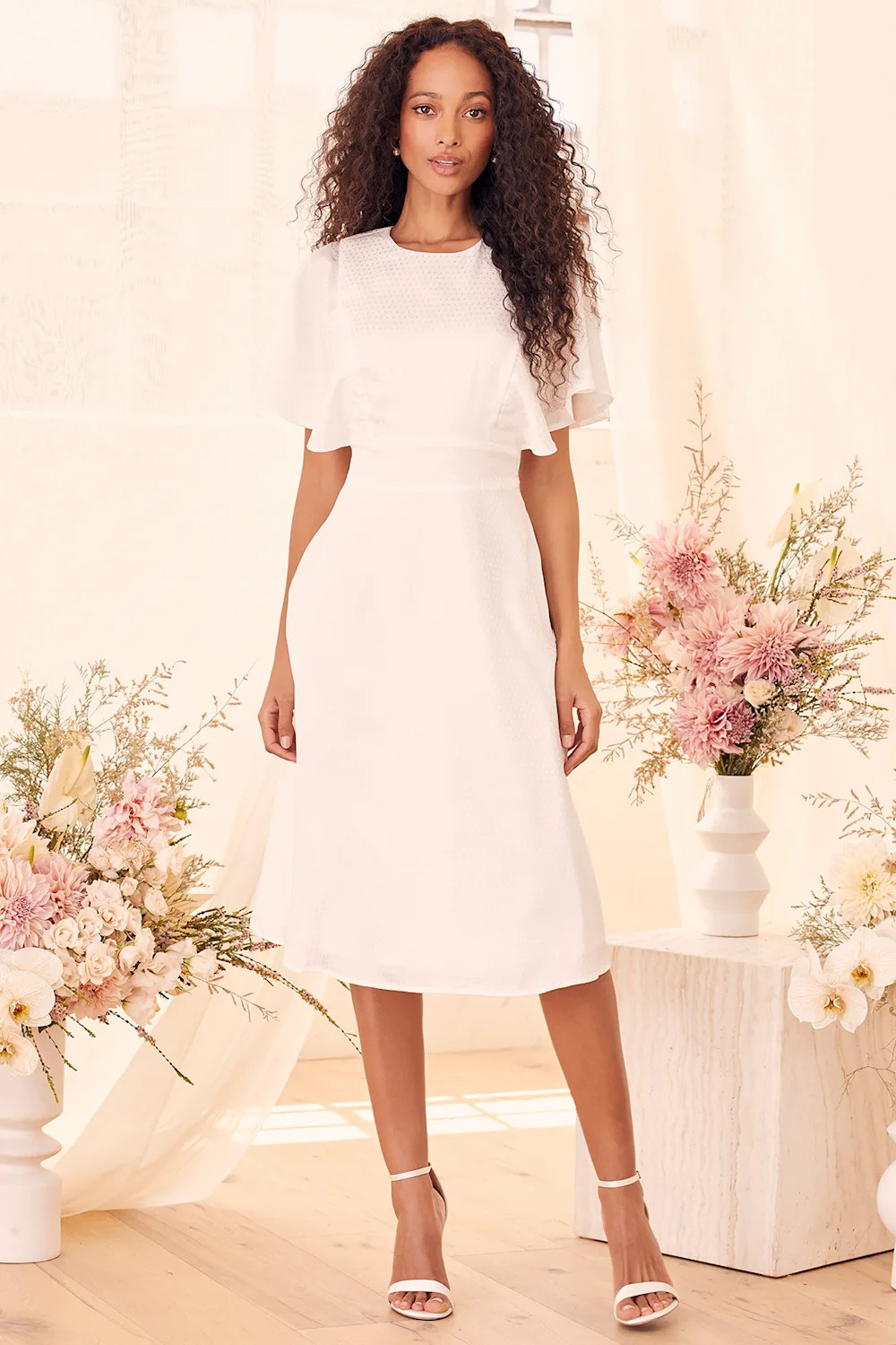 Cabaret Queen White Polka Dot Embossed Satin Backless Midi Dress | Lulus (US)