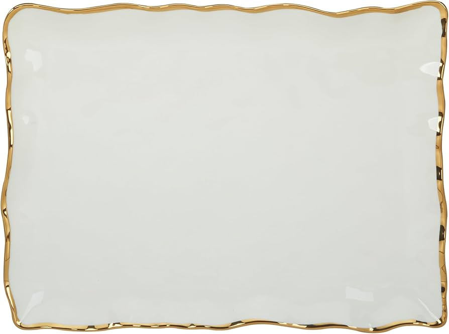 Regency Gold Porcelain Rectangular Platter with Scalloped Edges, Metallic Gold Rim, 16x11.75in, E... | Amazon (US)