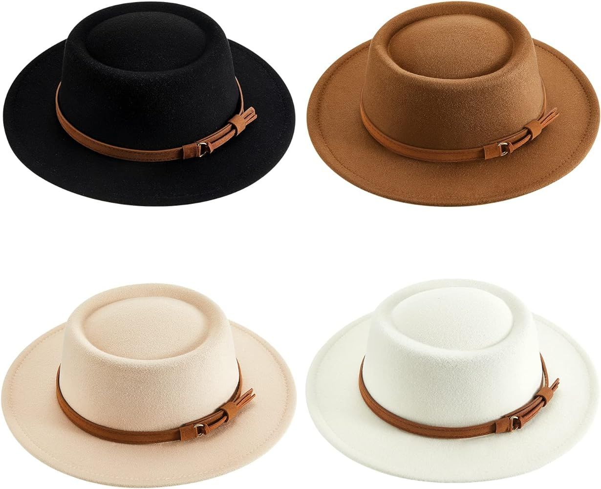 4 Pcs Fedora Hats for Women Vintage Wool Fedora Hat Felt Boho Pork Pie Hat with Belt Panama Hat J... | Amazon (US)