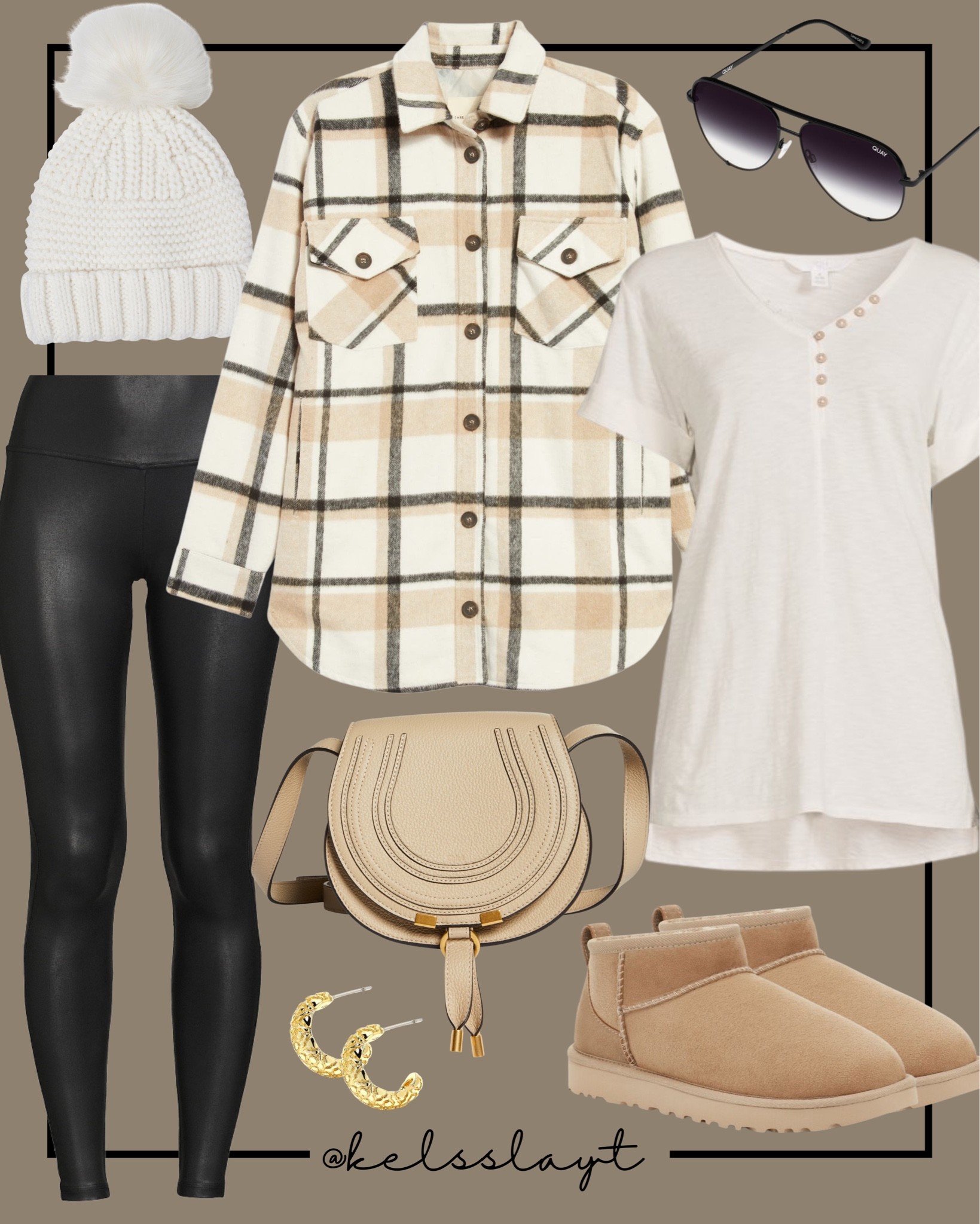 Outfit idea, plaid shacket, shirt jacket, Nordstrom, Spanx faux leather leggings, pom beanie, fall outfit, fall fashion, Chloe bag, Ugg booties, Ugg ultra mini booties, henley tee 

#LTKunder100 #LTKitbag #LTKshoecrush