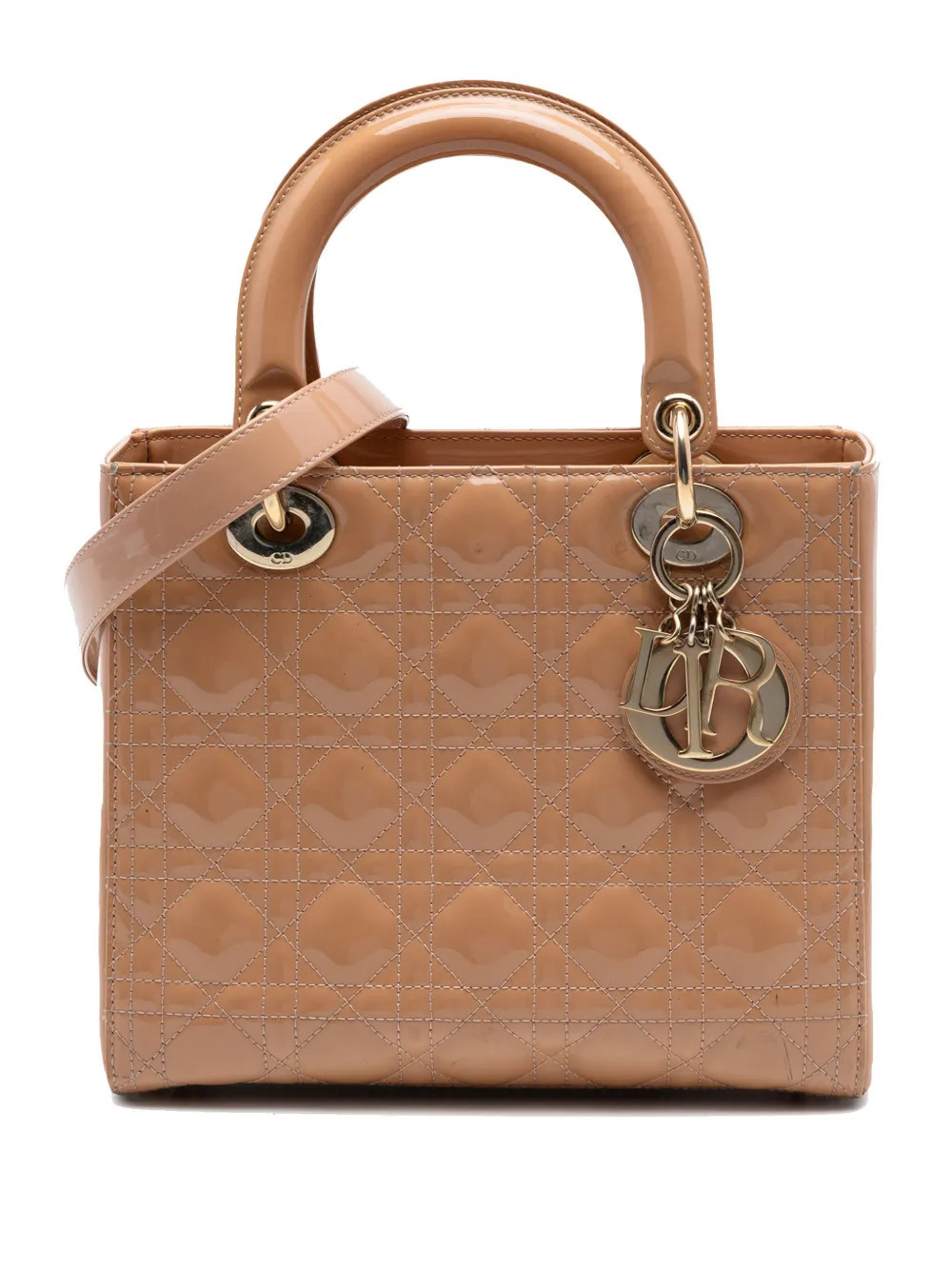 Christian Dior Pre-Owned 2020 Medium Patent Cannage Lady Dior satchel - Brown | Farfetch Global