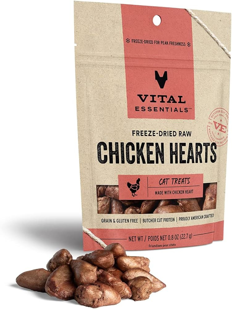 Vital Essentials Golosinas crudas liofilizadas para gatos de un solo ingrediente, corazones de po... | Amazon (US)