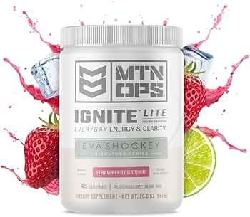 MTN OPS Ignite Lite Supercharged Energy Drink Mix - 100mg Caffeine, 45-Serving Tub, Strawberry Da... | Amazon (US)