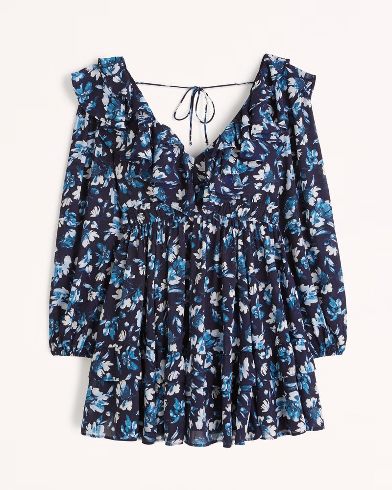 Long-Sleeve Ruffle Mini Dress | Abercrombie & Fitch (US)