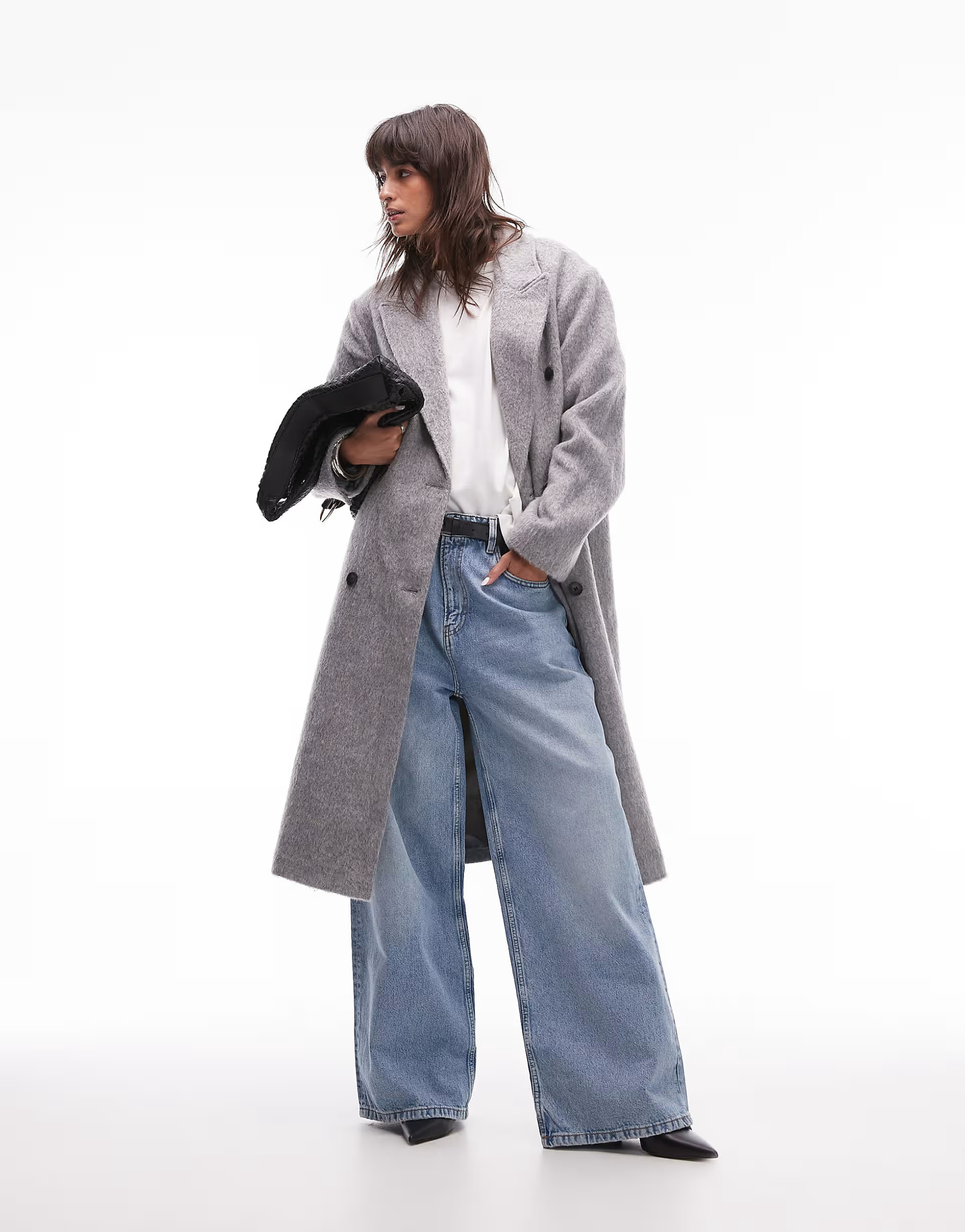 Topshop double breasted brushed coat in grey | ASOS (Global)