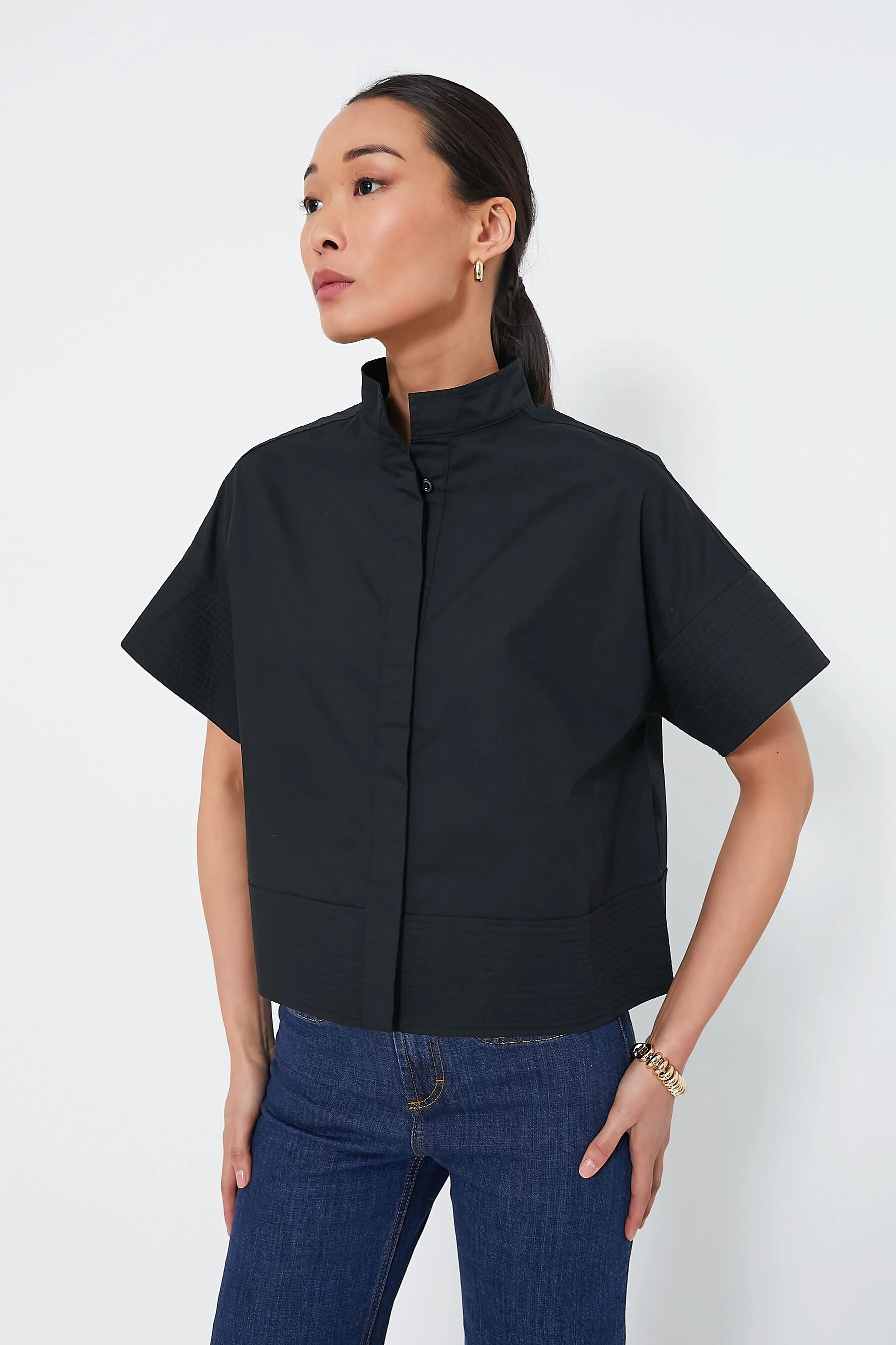 Black Trapunto Stitch Sofia Shirt | Tuckernuck (US)
