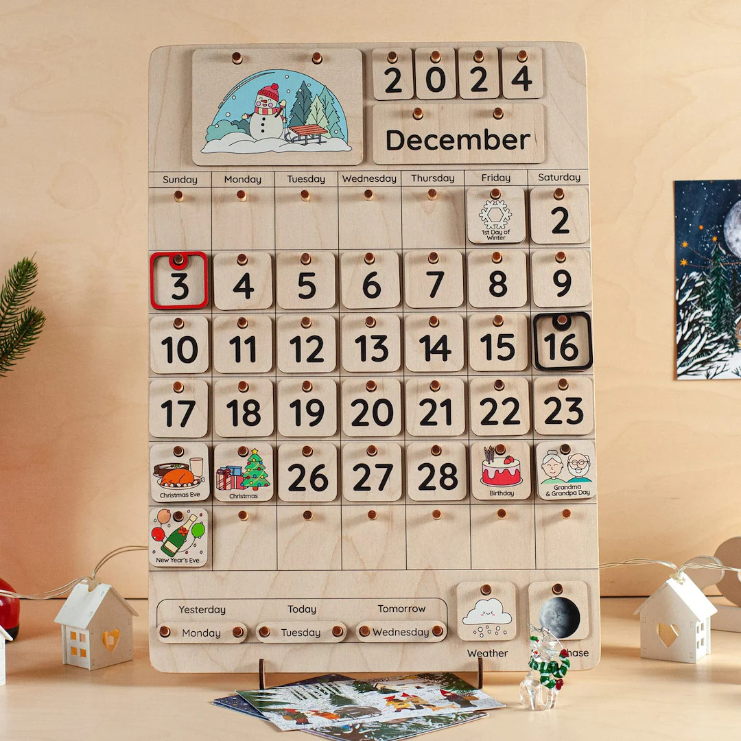Perpetual Calendar, Kids Calendar Classroom, Calendar Board, Preschool Curriculum, Wooden Calenda... | Etsy (US)