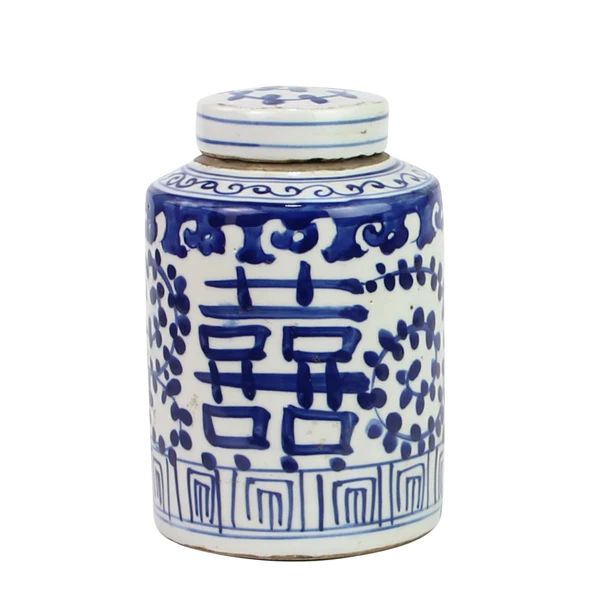 Blue And White Mini Tea Jar Double Happiness | Dashing Trappings