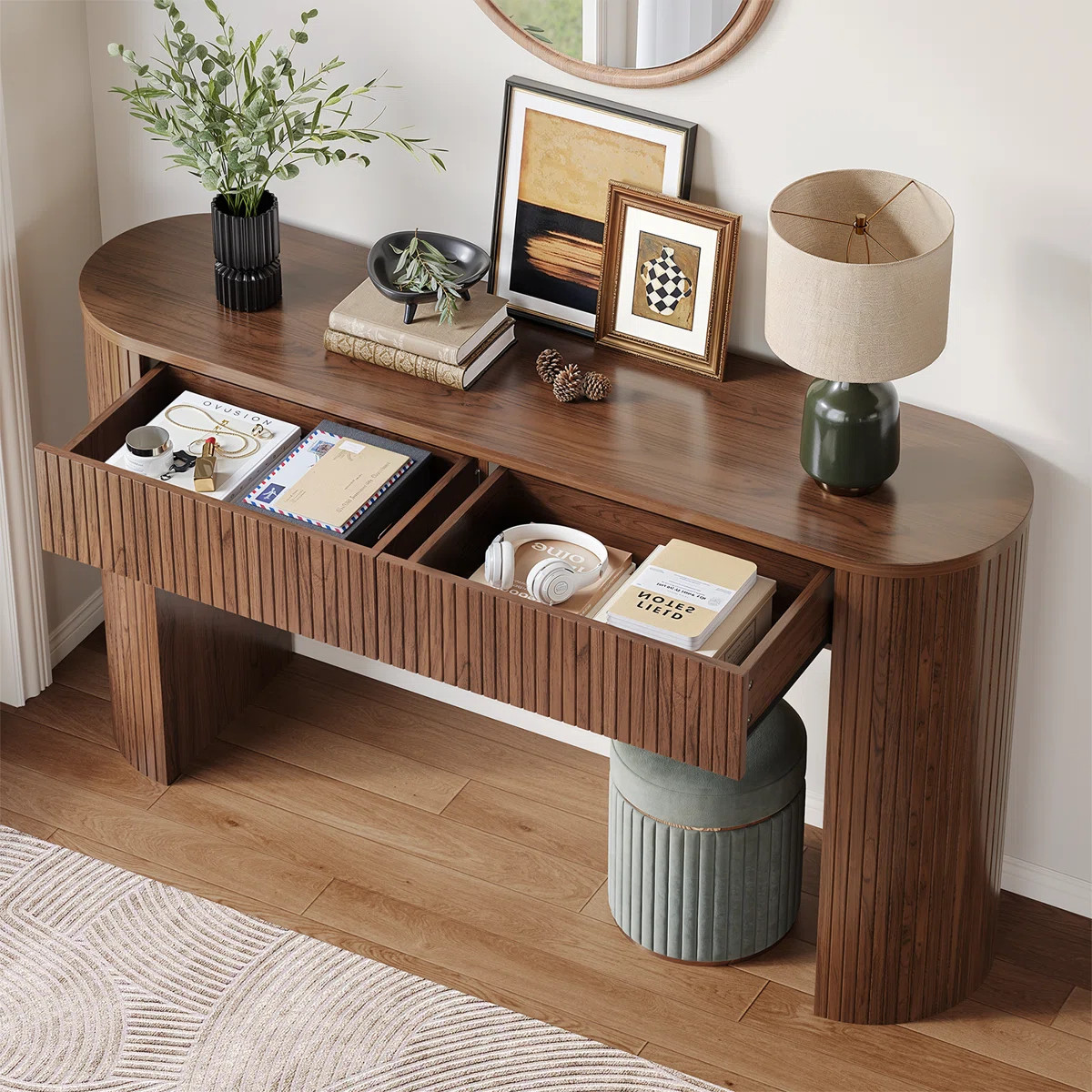 55'' Tambour Console Table With Oval Tabletop For Living Room Hallway Foyer Entrance Study | Wayfair North America