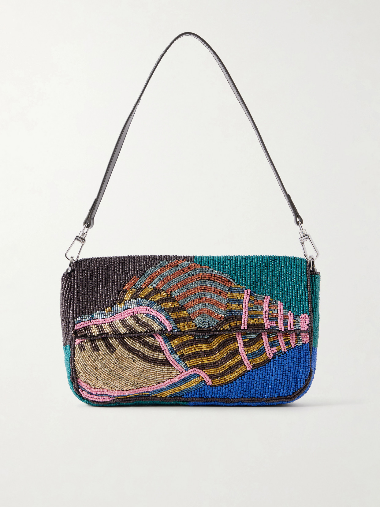 STAUD - Timmy Beaded Leather Shoulder Bag - Blue | NET-A-PORTER (US)
