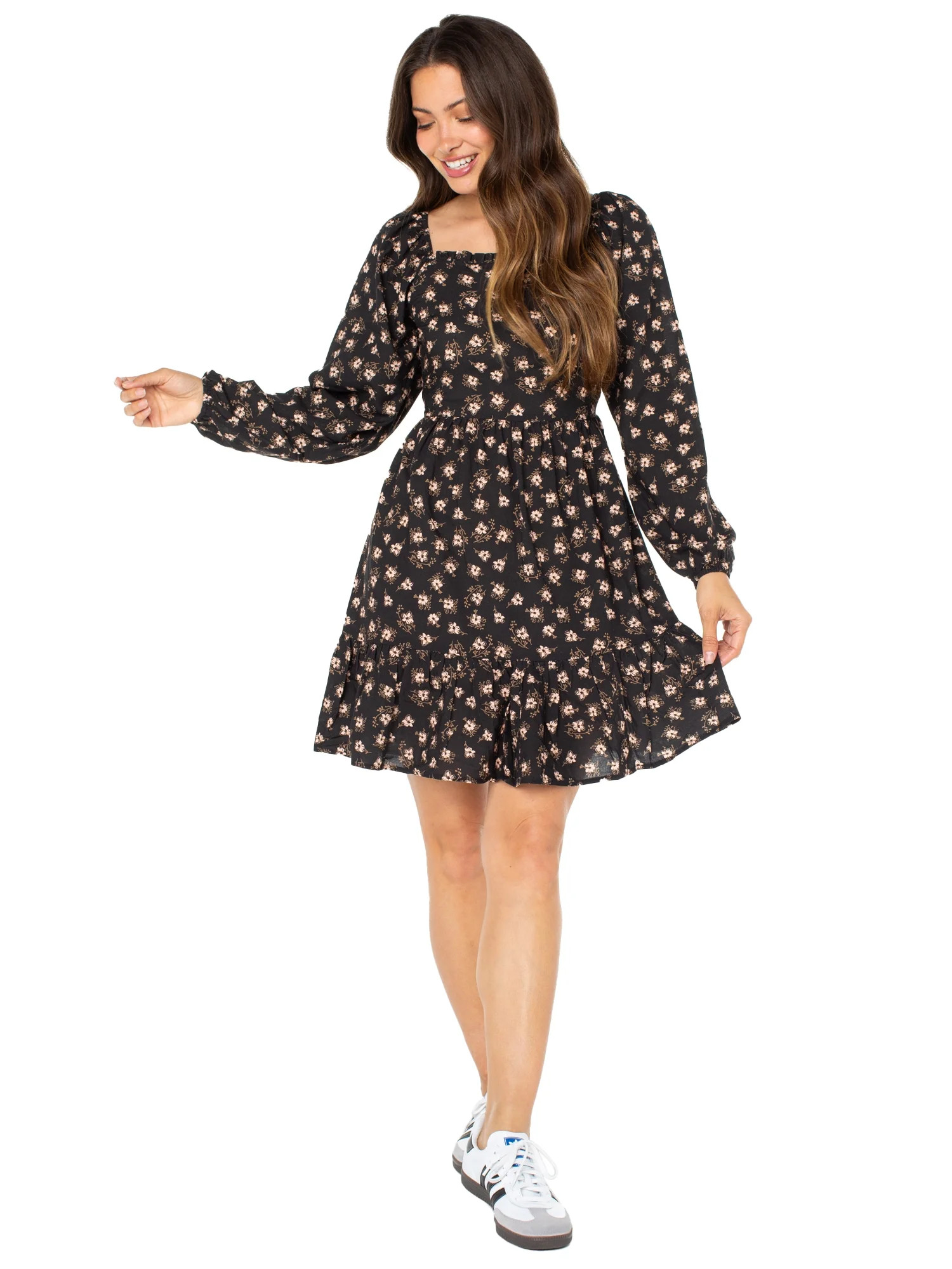 Celebrity Pink Juniors and Juniors Plus Long Sleeve Smocked Tiered Dress Sizes XXS-3X | Walmart (US)