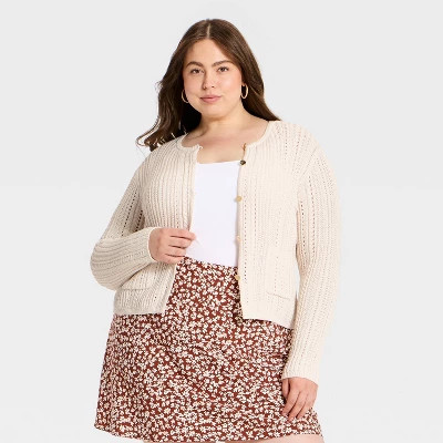 Women's Pointelle Lady Cardigan Sweater - A New Day™ Cream 4X | Target