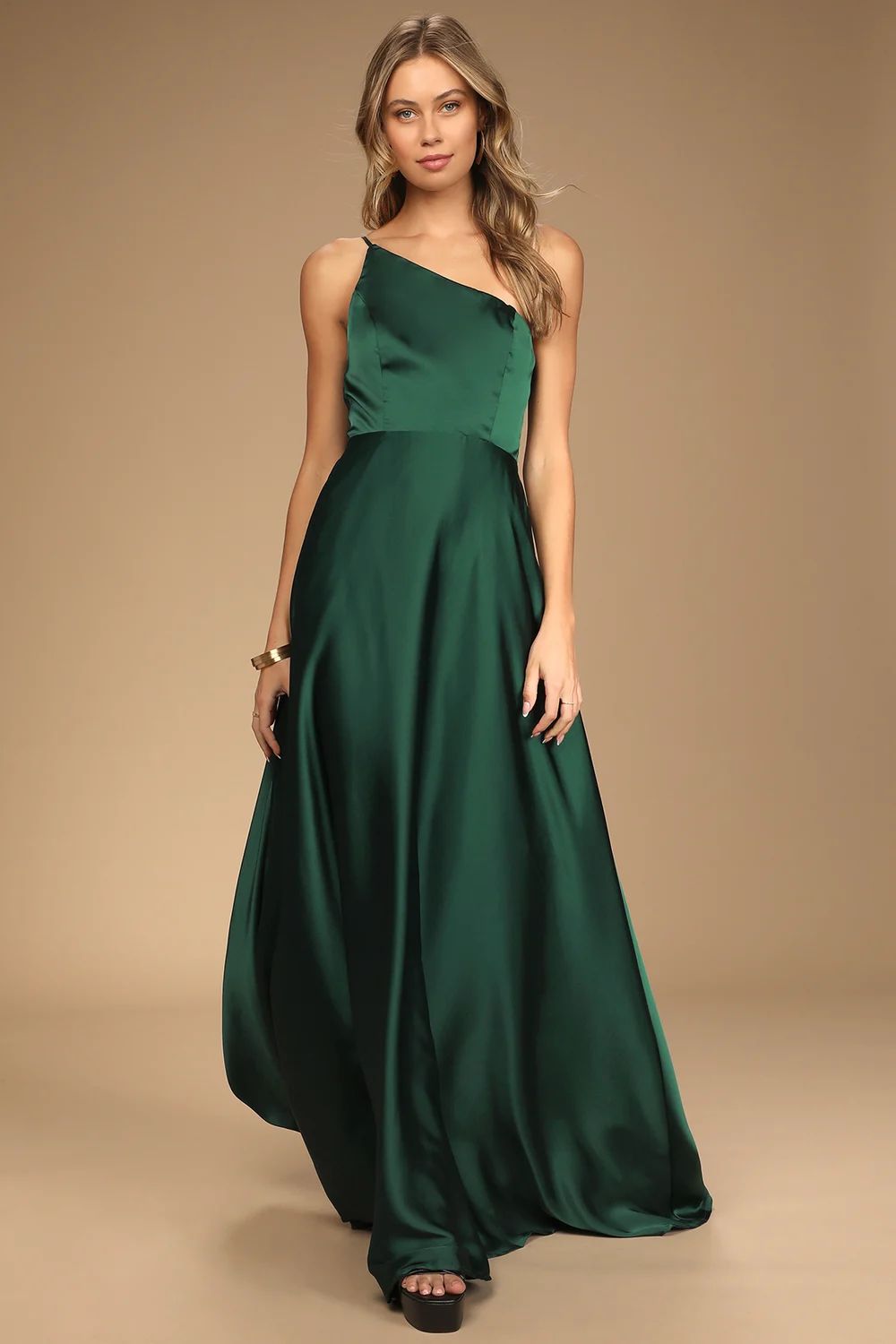 Love's Calling Green Satin One-Shoulder Maxi Dress With Pockets | Lulus (US)