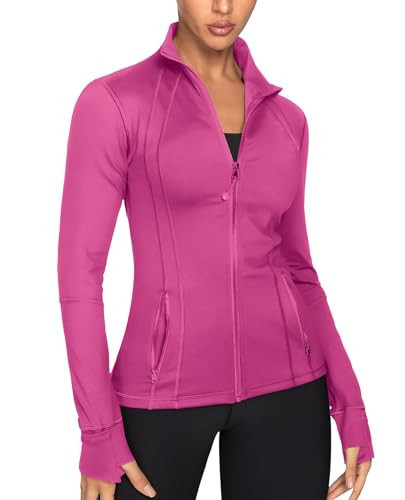GYM RAINBOW Women's Lightweight Running Jackets Cottony-Soft 4-Way Stretch Zip up Slim Fit Workout Yoga Athletic Jacket(A-Hot Pink,Large) | Amazon (US)