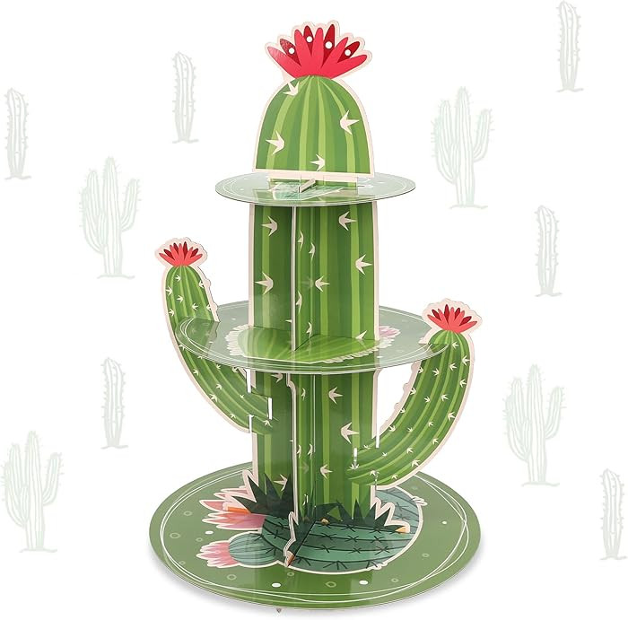 Hiznomg 3 Tier Cactus Cupcake Stand Mexican Fiesta Party Decorations, Green Cactus Cupcake Holder... | Amazon (US)