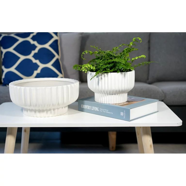 Better Homes & Gardens Pottery 12" Fischer Round Ceramic Planter, White | Walmart (US)