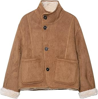 Chevara Women’s Reversible Double-Faced Jacket Stand Collar Long Sleeve Button Down Faux Suede ... | Amazon (US)