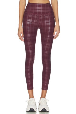 Beyond Yoga High Waisted Midi Legging in Midnight Burgundy Plaid from Revolve.com | Revolve Clothing (Global)