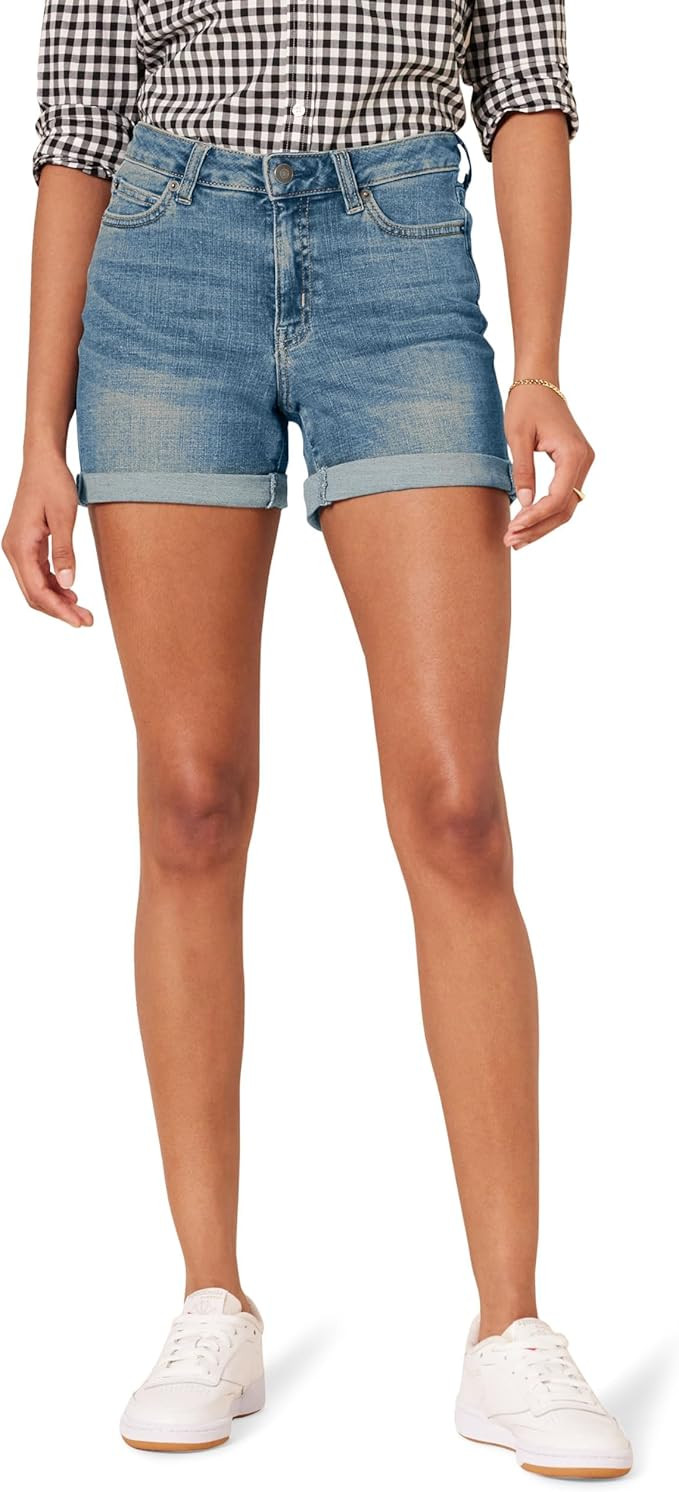 Amazon Essentials Women's Mid-Rise Slim Fit 4" Denim Shorts | Amazon (US)