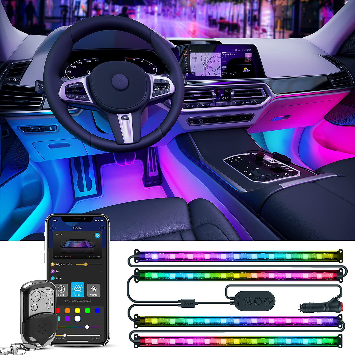 Govee Car Lights, Smart RGBIC Interior Car Lights with APP, Remote Control, LED Lights for Decor,... | Amazon (US)