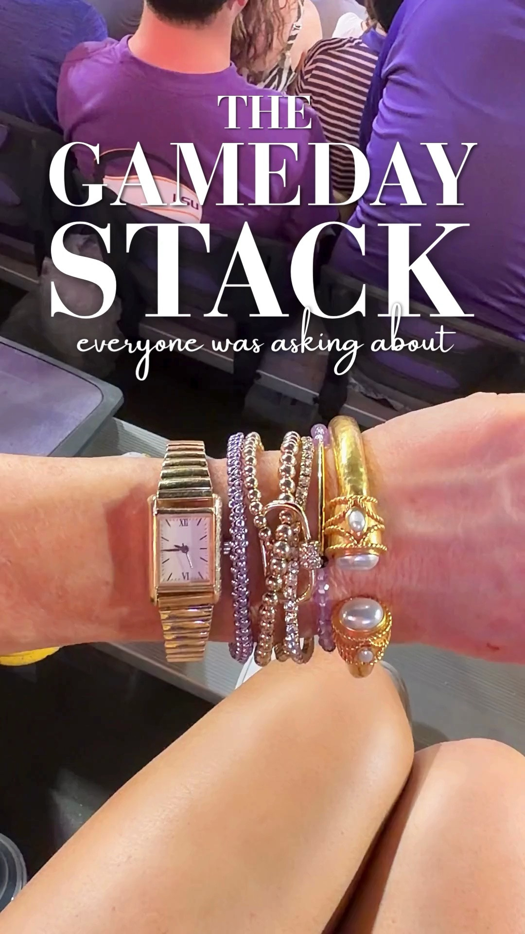 Gameday jewelry is all about the stack 💜 Mixing gold, pearls and a little team color makes even the simplest outfit feel ready for kickoff. Linking every piece in my current stack so you can build your own!

gameday jewelry, gameday accessories, bracelet stack, gold jewelry, pearl jewelry, layered bracelets, statement jewelry, football outfit accessories, gameday outfit, jewelry stack, purple jewelry, januaryhartrizzo

#LTKOver40 #LTKSeasonal #LTKootd