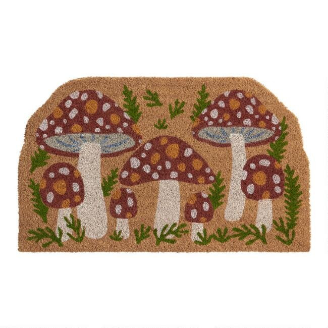 Red and Ivory Toadstool Mushrooms Coir Doormat | World Market