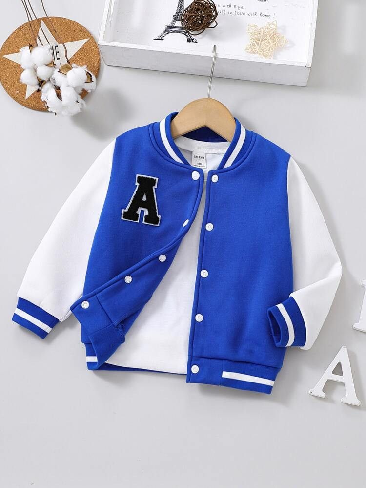 Toddler Boys Letter Patched Thermal Varsity Jacket | SHEIN