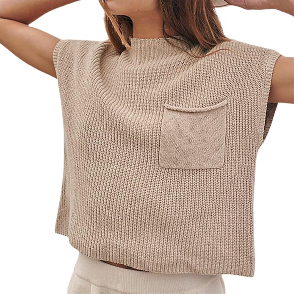 Women Vintage Turtleneck Sweater Vest Oversized Mock High Neck Knitted Gilet Casual Sleeveless Kn... | Amazon (US)