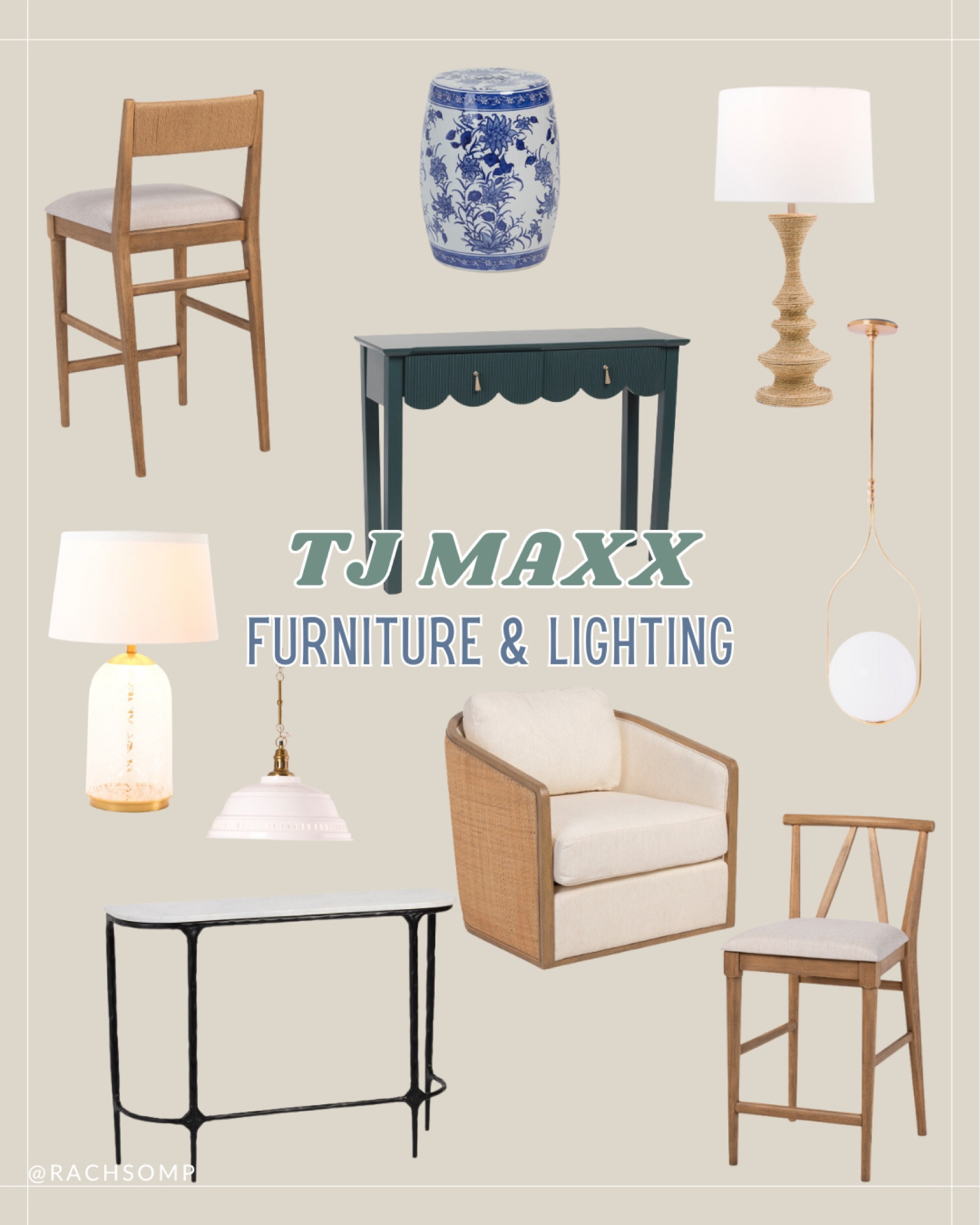 A few TJ MAXX home furniture and lighting finds



Console table 
Garden stool 
Lamps 
Pendant lights 
Rattan chair 
Counter stools 

#LTKHome