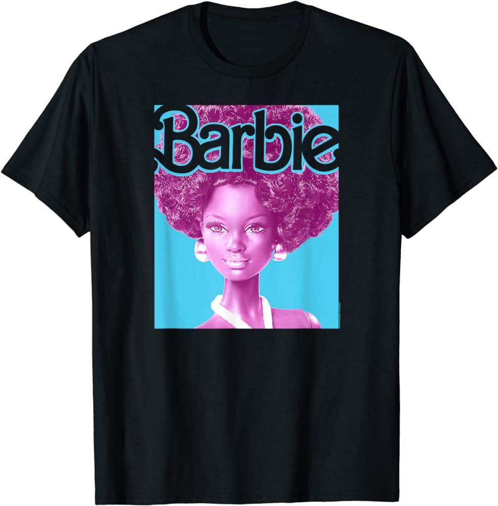 Barbie Afro Doll Classic Fit T-Shirt: Adult Round Neck, Black, Short Sleeve, Cotton-Polyester | Amazon (US)