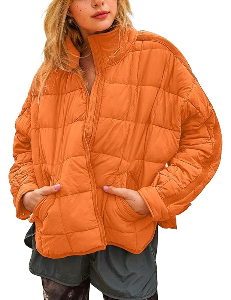Omoone Women's Quilted Puffer Jacket Zip Up Oversized Lightweight Padded Down Coat Outerwear | Amazon (US)