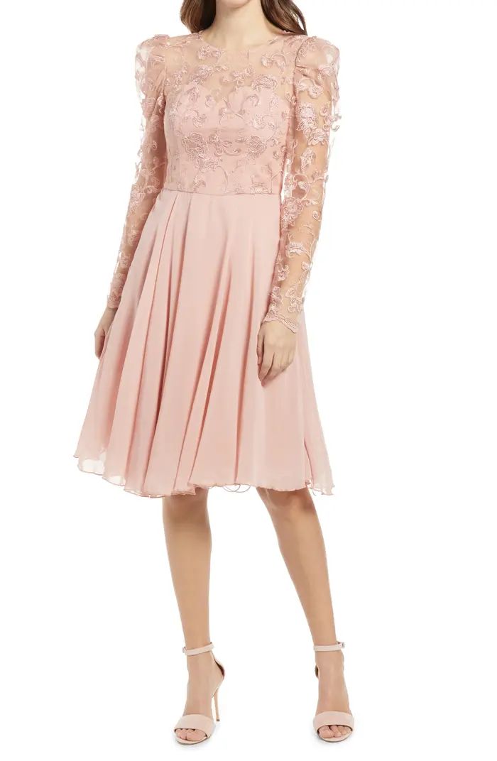 Chi Chi London Dorothee Long Sleeve Embroidered Fit & Flare Midi Dress | Nordstrom | Nordstrom