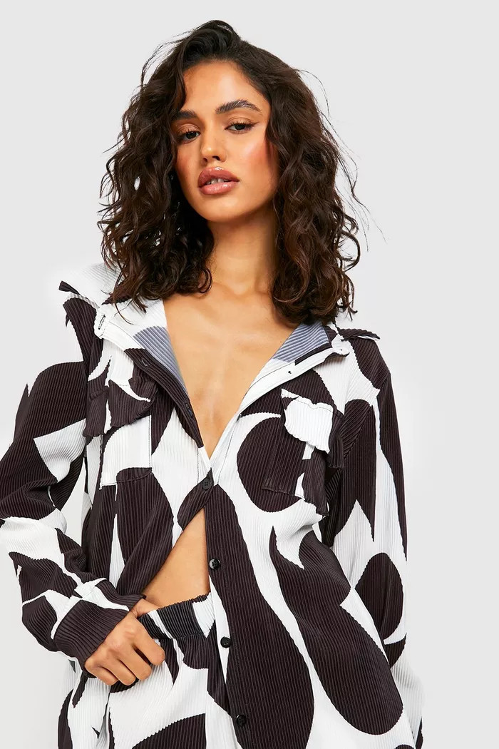 Abstract Plisse Oversized Shirt & Abstract Plisse Wide Leg Trouser | Boohoo.com (UK & IE)