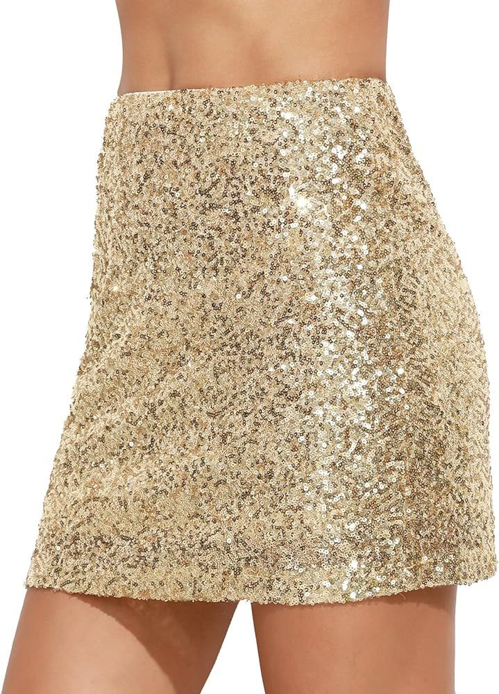 Verdusa Women's Above Knee Sequin Sparkle Mini Skirt | Amazon (US)