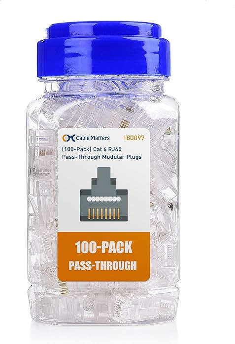 Cable Matters 100-Pack Cat 6 Pass Through RJ45 Connectors, 50µ Gold Plated (Cat 6 Ends / Cat6 Co... | Amazon (US)