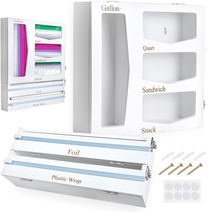 UMRA Storage Bag Organizer, Foil & Plastic Wrap Dispenser with Cutter, Organizer for Gallon, Quar... | Amazon (US)