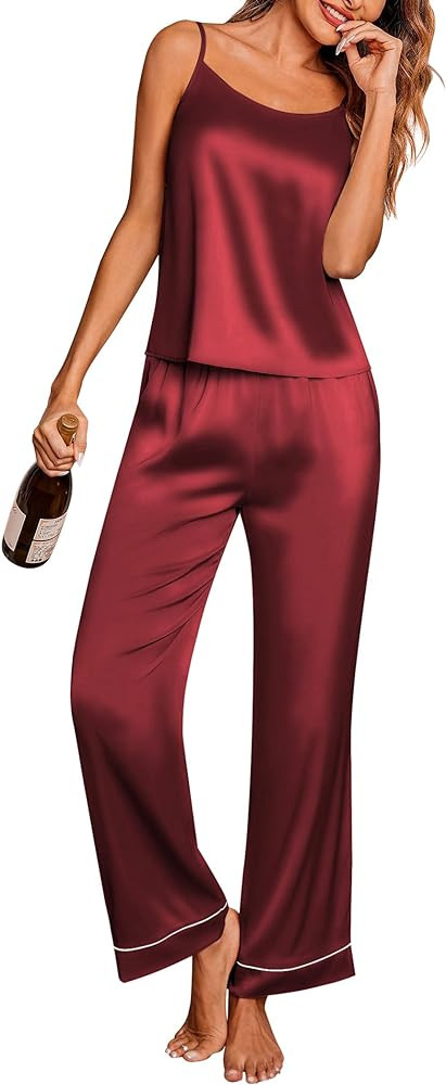 Ekouaer Women Silk Satin Pajamas Sleeveless Pjs Set 2 Piece Summer Loungewear Camisole Tops and P... | Amazon (CA)