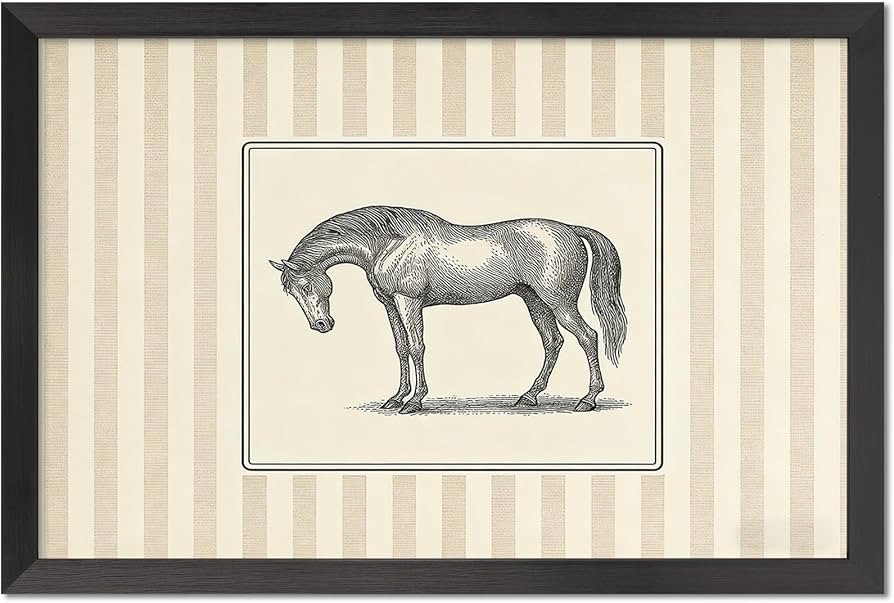 Vintage Engraved Standing Horse Beige Striped Background Canvas Wall Art Poster Retro Equestrian ... | Amazon (US)