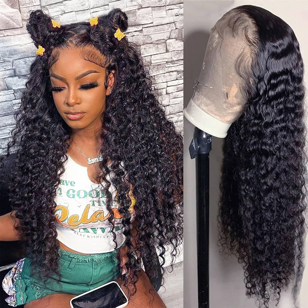 13x4 Deep Wave Lace Front Wigs Human Hair Pre Plucked 22 Inch Curly Lace Front Wig Human Hair 150... | Amazon (US)