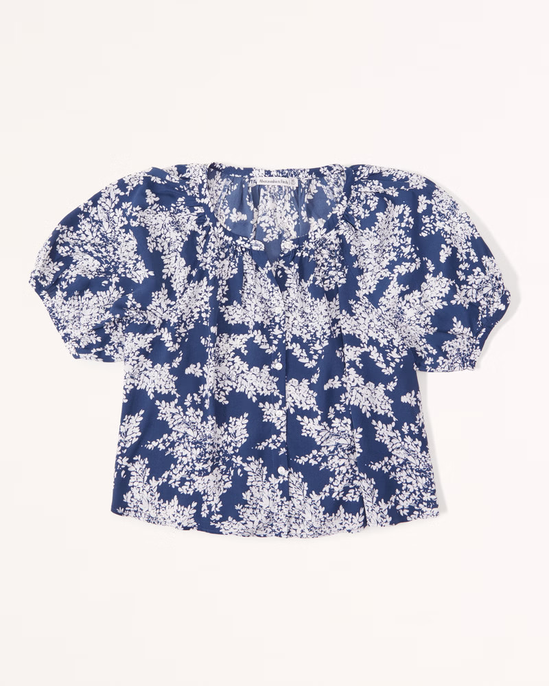 Button-Through Puff Sleeve Top | Abercrombie & Fitch (US)